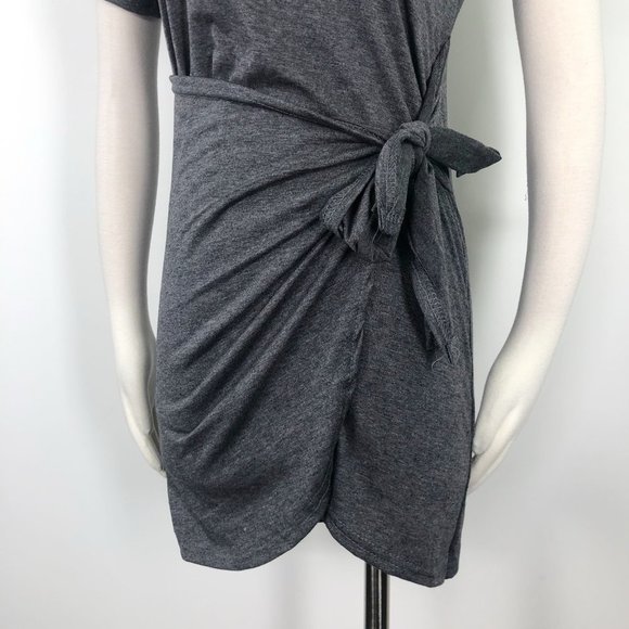 Grey Faux Wrap Mini Dress Short Sleeve Crew Tee EU - Picture 6 of 8